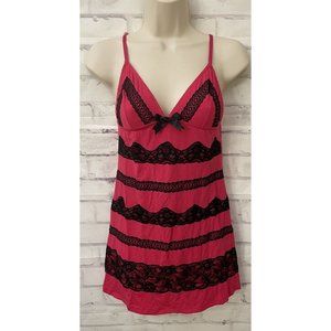 Victoria’s Secret‎ Size Small Pink Black Lace Bow Stretch Gown Neglige Slip Sexy